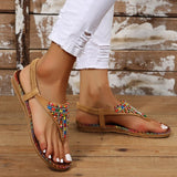 Style Flat Sandals for Women Summer 2023 String Bead Clip Toe Gladiator Sandals Woman Non Slip Beach Shoes Plus Size