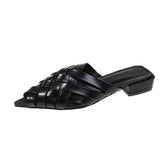 Breakj Women's Shoes Forever Pedal Home ~ Summer Fresh! French Small Retro Cross-Woven Hollow Fashion Low-Heeled Slippers