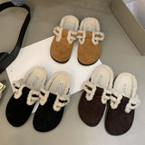 New Women Artificial Fur Closed Toe Slipper Autumn Winter Casual Warm Outside Vintage Soft Plush Slides