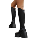 Bottom British Wind Thick Heel Round Head Large Size Long Boots Female 2024 Fall High Heel Knight