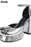 Pumps Chunky Heel Ankle Strap Shoes 2023 Spring Summer Wedding Shoes Fashion Sexy Mary Janes Pumps Big Size