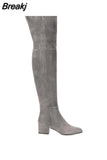 Winter Women Over-the-knee Boots Round Toe Mid-heel Faux Side Zipper Plush Botas Mujer Classics Suede Thigh High