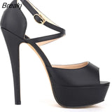 Women Pumps Fashion Platform Peep Toe Matte Leather Buckle Bride Shoes Woman Sexy Extremely High Heels