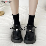 Platform Oxfords Shoes for Women 2024 spring Non Slip Lace Up Flats Woman Thick Bottom Patent Leather Gothic