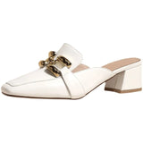 Red Envelope Head Half Slippers Female Summer New Outside Wear Temperament Paint Leather With Thick With Square Head Muller