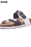 2023 New Summer Cork Slippers Women Casual Mixed Color PU Flip Flops Holiday Beach Outside Slides