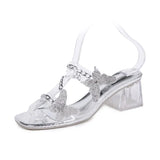 Breakj Drag 2025 Summer New Transparent Bow With Cool Drag Fairy Feng Shui Drill Silver Coarse And Slippers