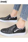 Bling Golden Women Sneakers Slip on Female Flat Shoes Fashion Leopard Ladies Vulcanized Shoes Platform Women Casual