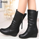 Women Boots 2023 Winter New Mid Calf Boots Fashion Zipper Wedge Platform Winter Boots Botas De Mujer Plus Size Women