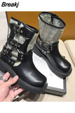 High Heels Women Mid Calf Boots 2023 Hot Punk Gothic Knee High Motorcycles Boots Buckle Comfy Walking Boots Autumn