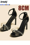 8/10cm Women Shoes New Thin Heels One Word Sandals Women Summer Fashion High Heels Rhinestone Sandals Sandalias De