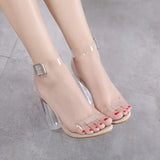 Heels Sandals Women PVC Transparent Heels Summer Shoes Woman Party Suede Ankle Strappy Sandalias Mujer 2023 Female