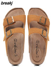 New Summer Men Beach Slipper Couple Shoe Casual Cork Nubuck Leather Women Outdoor Fashion Double Buckle Slide