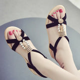 Women Sandals Soft Comfortable Wedge Shoes Ladies Roman Shoes Flat Pearl Sandals Comfortable String Bead
