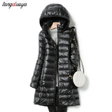 Slim Women Duck Down Jacket Long Ultra Light Thin Casual Coat Women Down Coat Puffer Jacket Slim Remove Hooded Parka