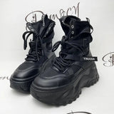 Black Chunky Platform Motorcycle Boots Women Fashion Thick Sole Vulcanize Shoes Woman Autumn Winter Ankle Botas Mujer