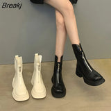 Winter Shoes Thick Sole Women Ankle Boots Fashion Square Toe Zippers Ladies Elegant Short Boot Platform Flats