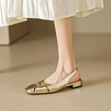 Breakj New Spring And Summer Soft Leather Sandals Women Wear Flat Shoes With Square Gold Silver