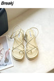 Women Summer Wedges Sandals Solid Color Narrow Band Clip Toe Platform Casual Ladies Shoes Square Toe Gladiator