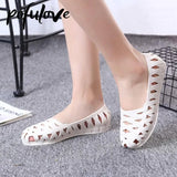 Ladies Summer Sandals Non-slip Comfortable Breathable Single Shoes Flat Round Toe Solid Color Hollow Mesh
