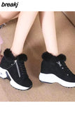 Women's Winter Sneakers Winter Boots Women Platform Sneakers Plush Casual Shoes Woman High Heels Black Ladies