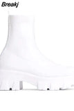 Women Boots Solid Color Platform Boots Autumn Winter Socks Ankle Boots Thick Heel Flat Comfort Casual Boots Platform