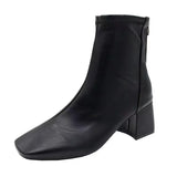 Women Ankle Boots Female Square Toe High Heels Short Boot Ladies Warm Plush Zipper Platform Shoes Botas Mujer