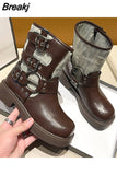 High Heels Women Mid Calf Boots 2023 Hot Punk Gothic Knee High Motorcycles Boots Buckle Comfy Walking Boots Autumn