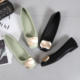 Flats Shoes Women Flat Ballet Square Toe Shallow Brand Shoe Slip On Loafers Metal Buckle Ballerina Zapatos De