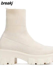 Women Boots Elastic Platform Boots Breathable Spring Summer Heels Botas Mujer Slip On Ankle Boots Elegant Woman Heeled