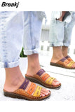 Women Sandals 2023 Summer Wedge Slip On Shoes Female Thick Bottom Slippers Beach Shoes Dropshipping Rome Retro Open Toe