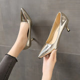 For Women 2023 6.5cm Heels Women Pumps Shoes Pointed Toe Bling Gold PU Sexy Wedding Party Office Shoes Woman Big Size