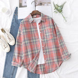 New Fashion Loose Womens Plaid Shirt Fresh College Style Design Blouses And Tops Long Sleeve Casual Female Checked