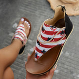 Breakj Size Sandals Women Popular Summer New Clip Toe Print Flat Sandals Women's Back Zipper Women