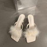 Ladies High Heels Slippers Fluffy Slippers Women 2024 New Summer Fashion Temperament Fine Slippers