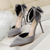Breakj Korean Version Of Sweet Women's Shoes Fine Heel High Heel Shallow Mouth Pointed Silk Hollow Bow After A Word With