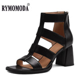 Women Sandals Gladiator Fashion Luxury Genuine Leather Open Toe High Heel ZIP High Quality Lady Elegant Shoes Big Size