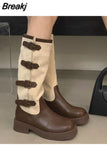 High Heels Women Mid Calf Boots 2023 Hot Punk Gothic Knee High Motorcycles Boots Buckle Comfy Walking Boots Autumn
