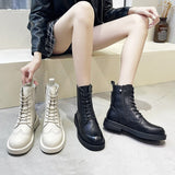 Leather Boots Women Heels Designer Shoes Ladies 2023 Platforms Ankle Boots Female Chunky Shoes Woman Booties