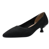 Pointed Toe Solid Color Stretch Knitted Shoes Pumps Slip on Sole Low Heels Breathable Loafers Women Mesh Shallow Sock