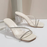 for Women 2023 Fashion Women's Sandals Summer Crystal Pvc Cross Strap Heeled Sandals Concise Square Toe High