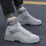 Canvas Boots Men's Hight-Top Men's Shoes Korean Version Fashion All-match Military Black Mid-Top Tooling Men's