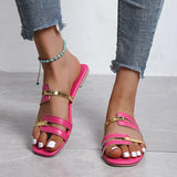 Women's Slippers 2023Summer Gold color Thin belt combination Square Head Flat Heel Female plus size outdoor beach women