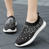 Women Sneakers Mesh Breathable Rhinestone Casual Platform Shoes For Ladies Slip On Comfortable Outdoor Female