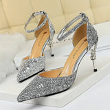 Breakj Fashion Sexy Hollow Out Nightclub Show Thin Metal And High Heel Shining Sequins