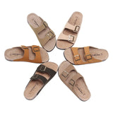 New Summer Men Beach Slipper Couple Shoe Casual Cork Nubuck Leather Women Outdoor Fashion Double Buckle Slide