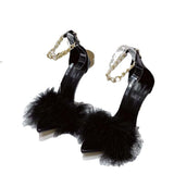 Women's High Heel Sandals 2023 New Trend Shoes for Women Feathers Pointed Chain Follow Sandal High Heel Shoes Lady