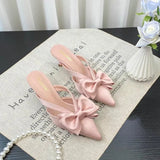 Breakj Wind Pink Cool Drag Girl 2024 Spring And Summer French Sharp Bow Knot High High And Half Bag Head