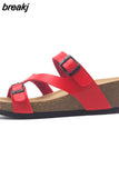 Fashion Women Wedge Cork Slipper 2023 New Summer Beach Outside Buckle Trifle Platform Med Heel Slide
