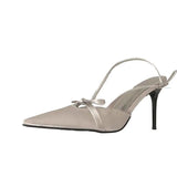 Breakj Gentle Wind Silver High Heels 2025 Spring New Bow Sandals Tip Word By Word With Fine Heel Women's